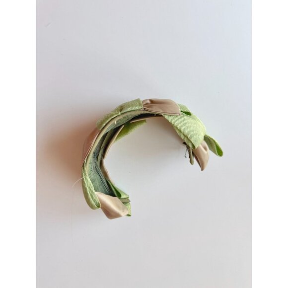 Vintage Green Straw Champagne Satin Ribbon Headband - Picture 8 of 13